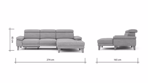 Ecksofa Hudson - 2,5-Sitzer mit Longchair rechts, inkl. Kopfteil/Armlehne verstellbar und Relaxfunktion (motorisch), Stoff, Kupfer