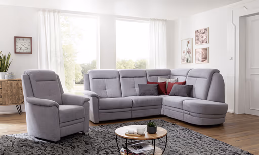 Ecksofa - 2-Sitzer mit Ecke rechts, Stoff, Silber