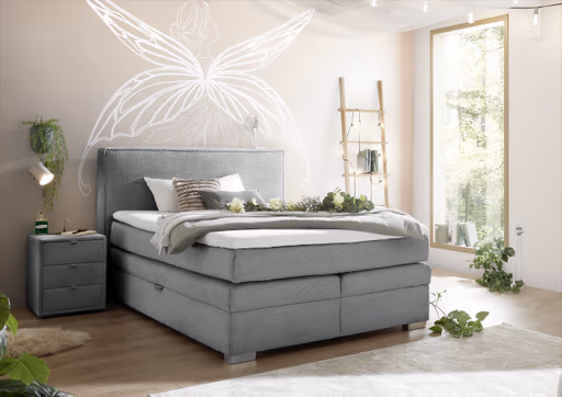 Boxspringbett- Liegefläche ca. 140x200 cm, Stoff, Grau