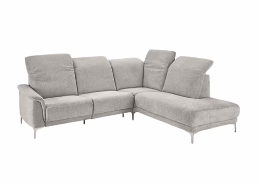 Ecksofa - 3-Sitzer mit Ecke rechts, Kopfteil verstellbar, Stoff, Grau