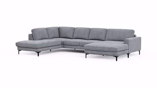 Wohnlandschaft Oviedo - Ecke links mit 2-Sitzer und Longchair rechts, Stoff, Grau