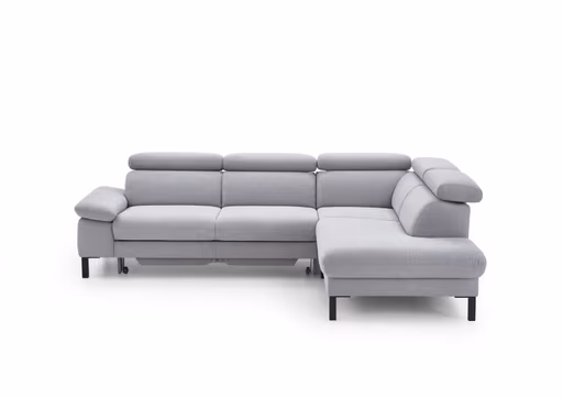 Ecksofa - 2,5-Sitzer mit Ecke rechts, Kopfteil verstellbar, Stoff, Platin