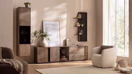 Wandregal Saratoga - rechtsseitig, Buche massiv, silbergrau geölt