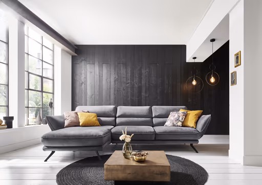 Ecksofa - Longchair links mit 2,5-Sitzer, inkl. Kopfteil verstellbar, Stoff, Grau