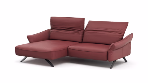 Ecksofa Bormio - Longchair links, 1,5-Sitzer inkl. Kopfteilverstellung, Leder, Weinrot