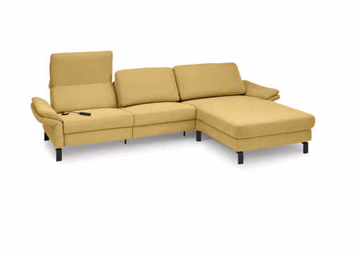 Ecksofa CALM PREMIUM 2.0 - 3-Sitzer mit Longchair rechts, Relaxfunktion motorisch, Armlehne verstellbar, Stoff, Kurkuma