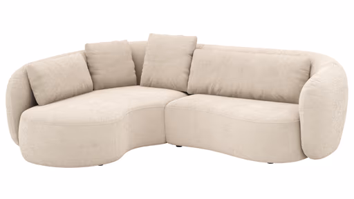 Ecksofa Karasu - Ottomane links mit 3-Sitzer rechts, Stoff, Natur