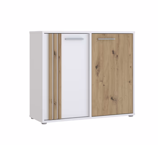 Kommode- Weiß, Eiche Dekor