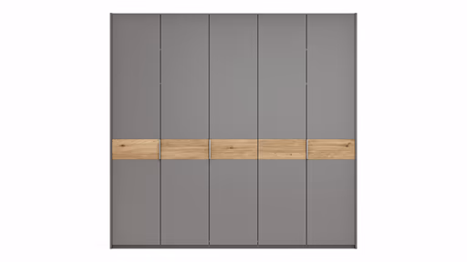 Drehtürenschrank Viana - B ca. 254 cm, Lack, Steingrau, Riffholz, Wildeiche
