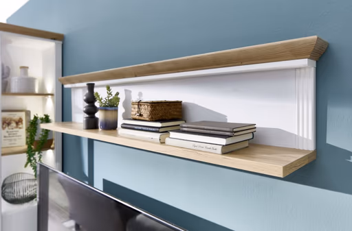 Vitrine - mit Beleuchtung, Weiß, Eiche Dekor