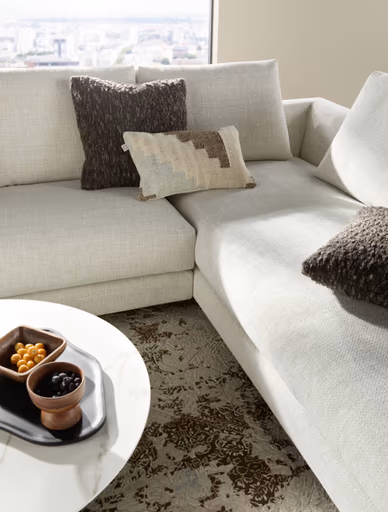 Ecksofa Cuneo Select - Ecke links, 2-Sitzer, Longchair rechts, Stoff, Offwhite