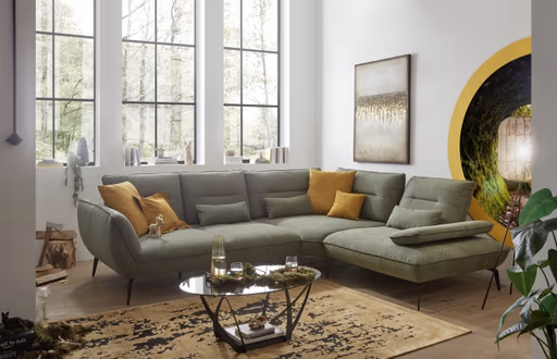 Ecksofa PAYTON - 2,5-Sitzer, Ecke rechts inkl. Rückenneigung, Armteilverstellung, Stoff, Dunkelgrün