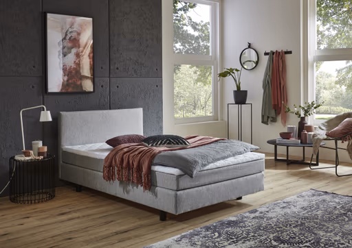 Boxspringbett- Liegefläche ca. 120x200 cm, Stoff, Grau