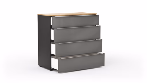 Kommode Colorado Beimöbel - Front Glas, Dunkelgrau matt, Griffe Edelstahlfarbig