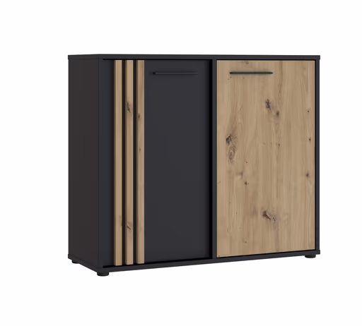 Kommode-Schwarz, Eiche Dekor