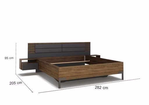 Bettanlage- Liegefläche ca. 180x200 cm, Dunkelgrau, Eiche Dunkel