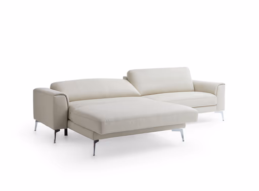 Ecksofa Enna - Longchair Links mit 1,5-Sitzer inklusive Relaxfunktion (motorisch), Leder, Ecru