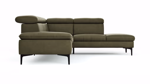 Ecksofa Felipa - 2,5-Sitzer mit Ecke rechts inkl. Kopfteil verstellbar, Leder, Olive
