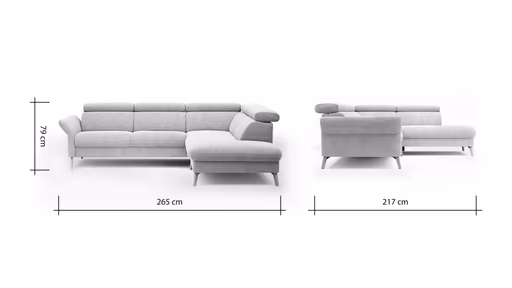 Sofa Maryville - 2,5-Sitzer mit Eckelement und Abschlussteil medium rechts, inkl. Kopfteil verstellbar, Stoff, Beige
