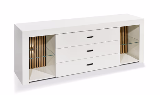 TV-Lowboard - mit Beleuchtung, B ca. 179 cm, Weiß, Evoke Eiche Nachbildung