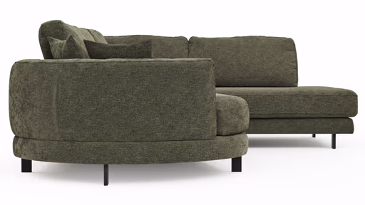 Ecksofa Solenne - Diwan rund links mit Ottomane rechts, Stoff, Olive