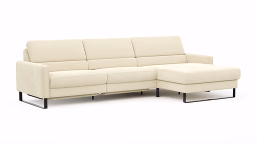 Ecksofa Valera - 3-Sitzer mit Longchair rechts inkl. Rückenlehne verstellbar und Relaxfunktion motorisch, Stoff, Natur