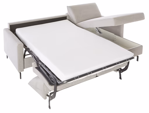 Schlafsofa Melida - 2-Sitzer mit Longchair rechts inkl. Schlaffunktion mit Bettkasten, Stoff, Hellgrau