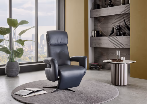 TV-Sessel - Größe M, Relaxfunktion, Kopfteil verstellbar, Leder, Dunkelblau