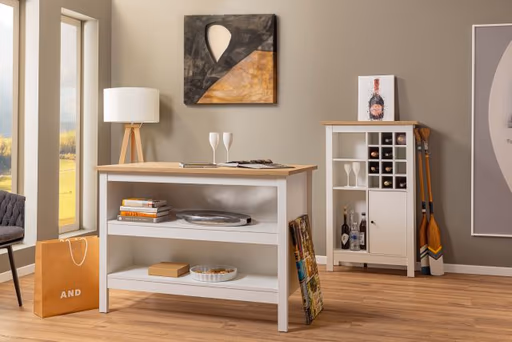 Weinschrank - B ca. 76 cm, Weiß, Artisan Eiche Nachbildung