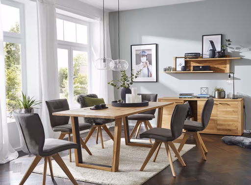 Esstisch Belfast - LB ca. 220x100 cm, Eiche massiv, mit Metalleinlage im Gestell