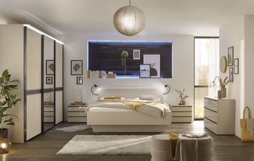 Schwebetürenschrank 3-türig EM Armadio - mit Beleuchtung,  B. ca. 298 cm, Dekor sand, Sandglas, Spiegel