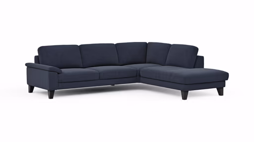 Ecksofa Oviedo - 2,5-Sitzer mit Ecke rechts inkl. Drehsitz, Stoff, Dunkelblau