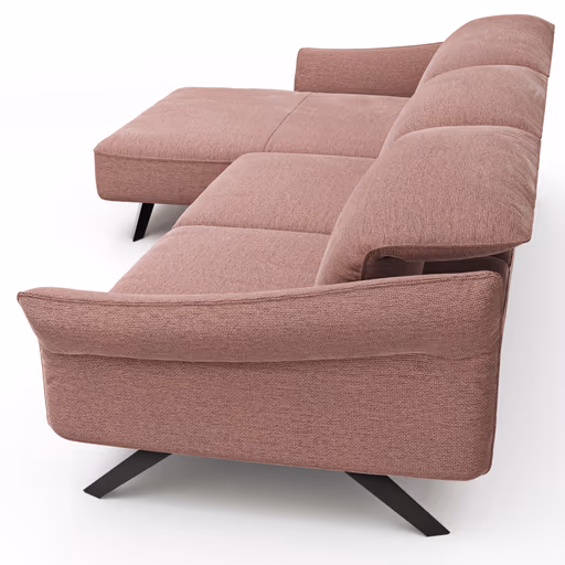 Ecksofa Bormio - Longchair links mit 3-Sitzer, Kopfteilverstellung, Stoff, Pfirsich