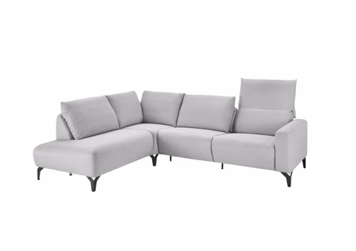 Ecksofa - Ecke links mit 3-Sitzer, Rückenlehne verstellbar, Stoff, Hellgrau