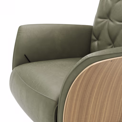 Drehsessel Aberdeen - Größe M, inkl. Relaxfunktion, Holzblende furniert, Nussbaum, Leder, Moos