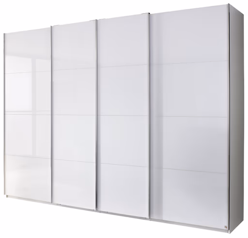Schwebetürenschrank - B ca. 316 cm, Farbglas Kristallweiß