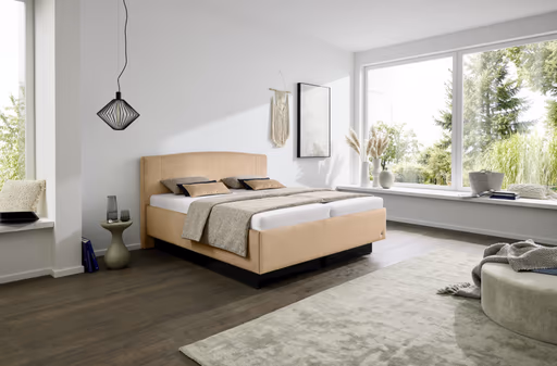 Polsterbett - Liegefläche ca. 180 x200 cm, Stoff, Apricott