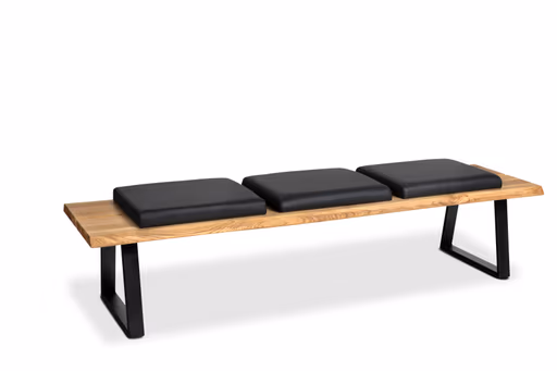 Bank - Breite ca. 180 cm, Wildeiche massiv, inkl. Sitzpolster, Leder, Schwarz
