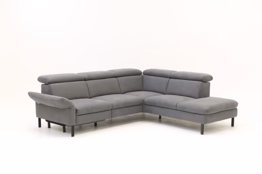 Ecksofa - 2,5-Sitzer mit  Ecke rechts, Kopfstütze/Armlehne verstellbar (manuell), Webstoff, Dunkelgrau