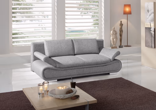 Querschläfer - Schlaffunktion mit Bettkasten, Armlehne verstellbar, Stoff, Grau