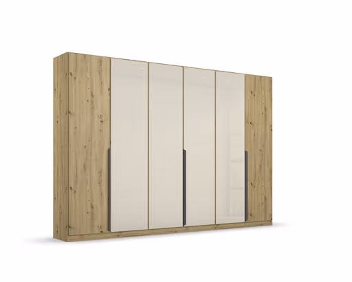 Drehtürenschrank ROMAN SPIN- B ca. 271 cm, Eiche Dekor, Glas, Champagner