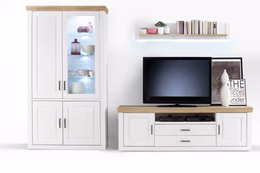 Wohnwand - mit Beleuchtung, Pinie Nachbildung