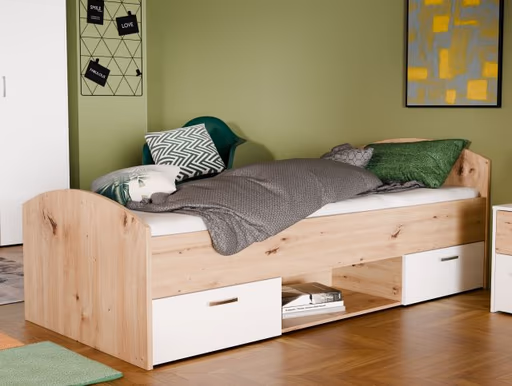 Bettgestell FILIPO- Liegefläche ca. 90x200 cm, Eiche Dekor, Weiß