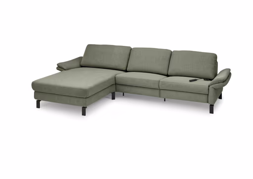 Ecksofa CALM PREMIUM 2.0 - Longchair links mit 3-Sitzer, Relaxfunktion motorisch, Armlehne verstellbar, Stoff, Dunkelgrün
