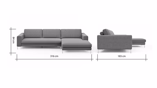 Ecksofa Solano - 2,5-Sitzer mit Longchair Rechts, Boucle, Hellgrau
