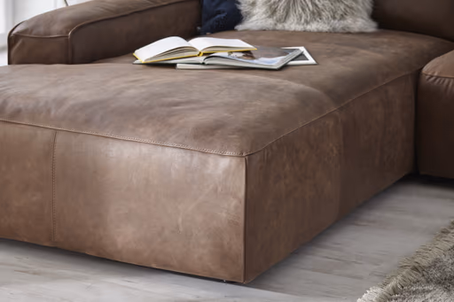 Ecksofa Denver - Longchair links mit 2,5-Sitzer, Leder, Braun