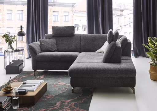 Sofa - 1-Sitzer mit XL Ecke, inkl. Sitztiefenverstellung, Stoff, Graphit
