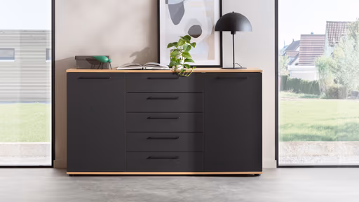 Kommode Viana - Balkeneiche furniert, Anthrazit