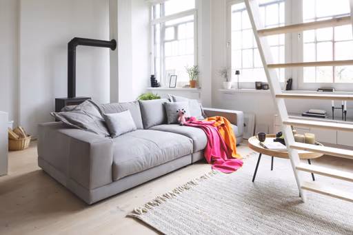 Megasofa Juni Lounge - B ca. 292 cm, Leder, Silbergrau