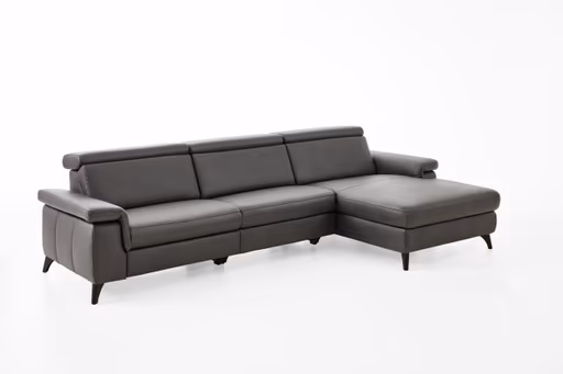Ecksofa - 2-Sitzer mit Longchair rechts, Leder, Anthrazit